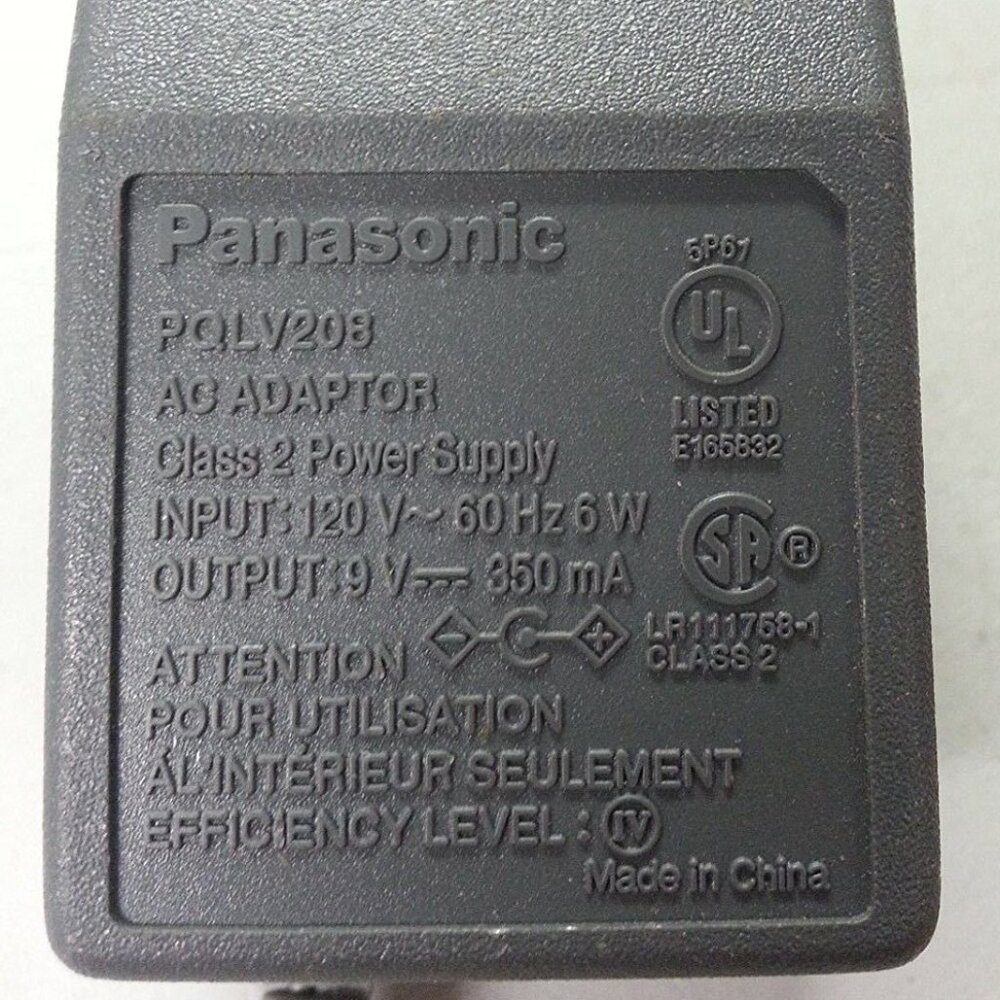 Genuine Panasonic PQLV208 Class 2 Power Supply Charger Output 9V 350mA Tested
